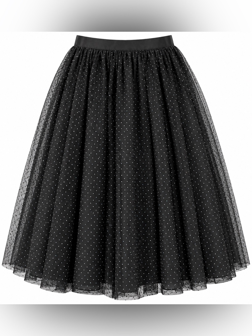 Zara Basics black tulle skirt with metallic gold polka dots, XS